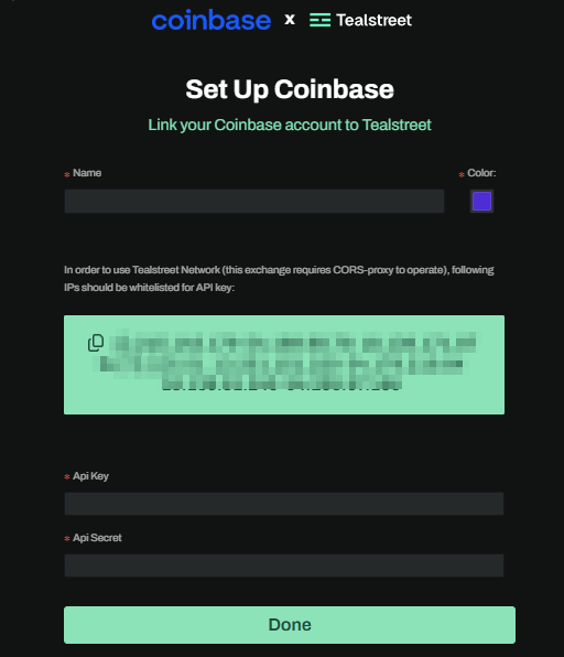 Finalize Coinbase Key Details