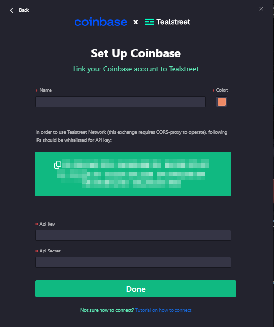 Finalize Coinbase Key Details