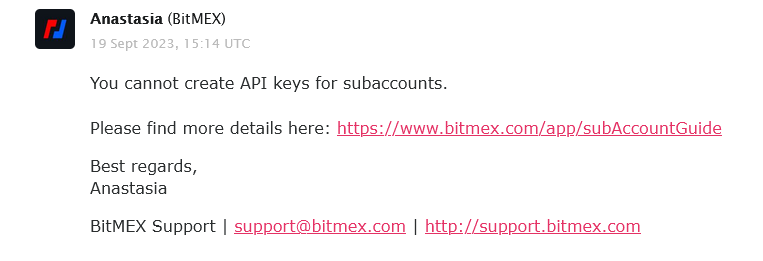 BitMex Subaccount API