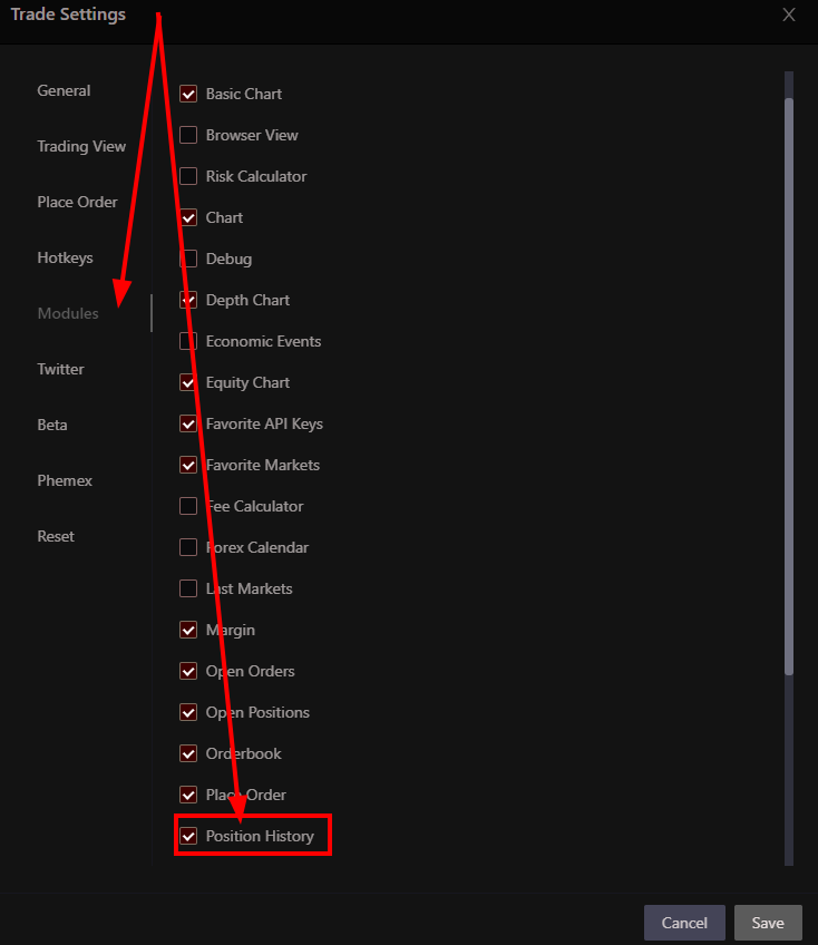 Pos History Settings