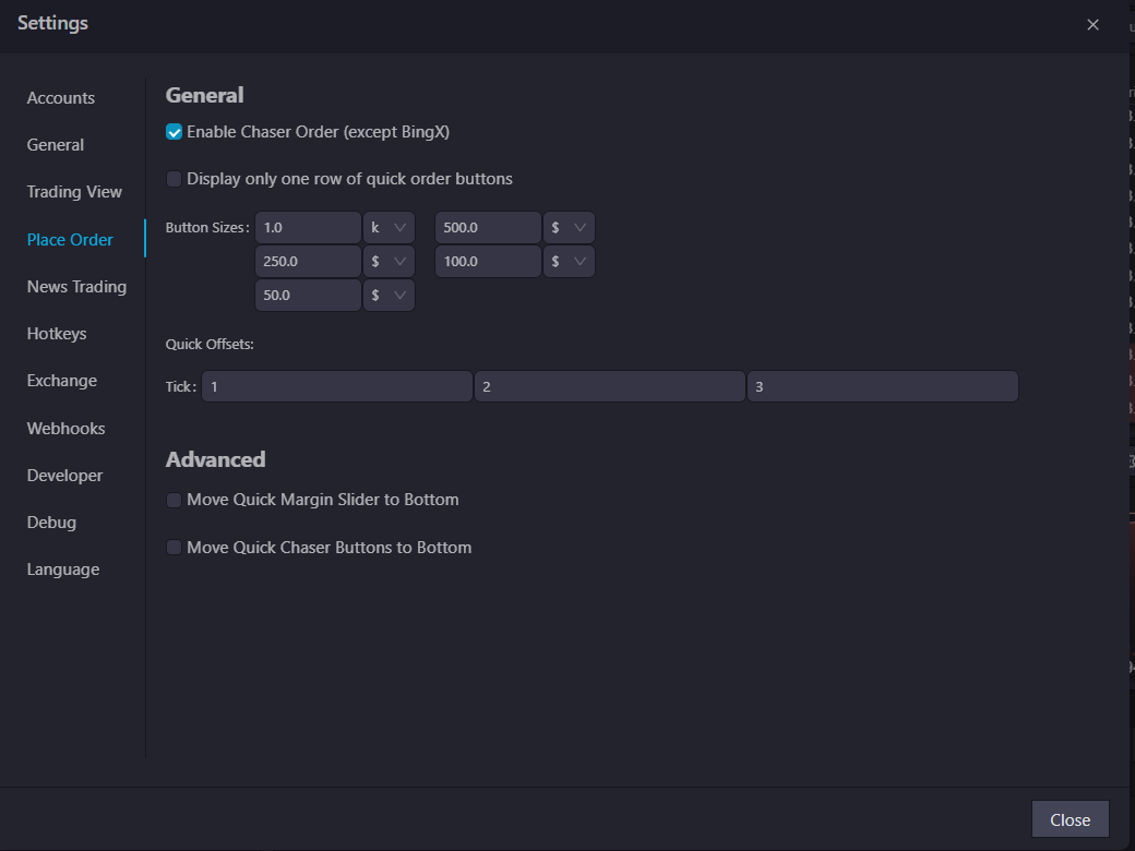 PlaceOrder Settings