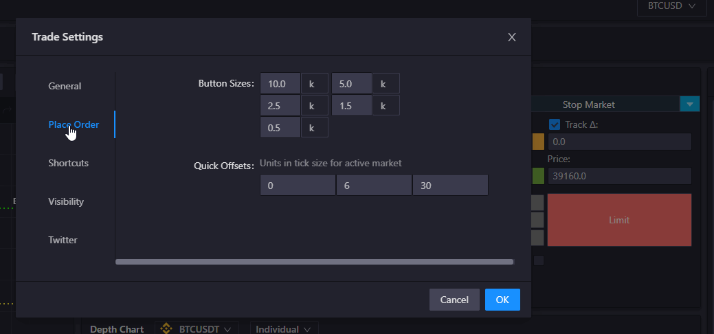 Settings Buttons