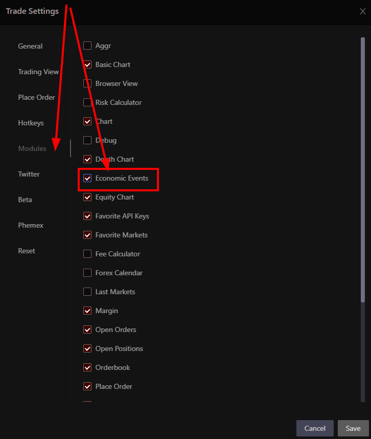 Econ Events Settings