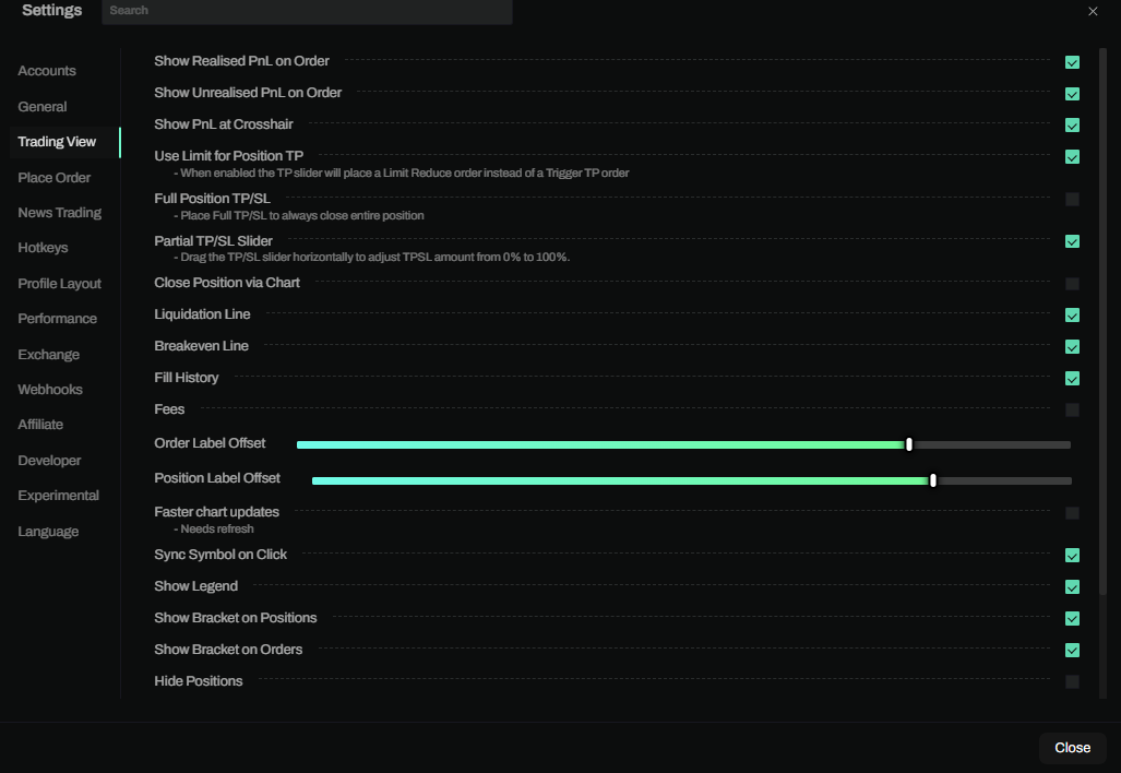 TradingView Settings